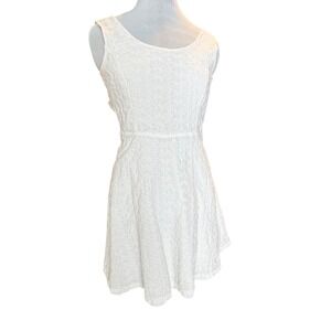 White Eyelet Cotton Sleeveless Fit Flare Dress Skater Y2K